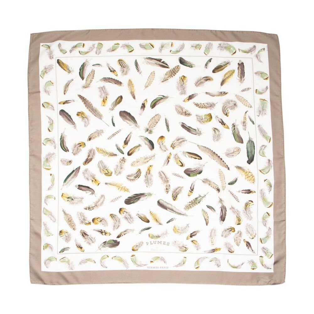 Hermes Silk Plumes Par Henri De Linares 90cm Scarf